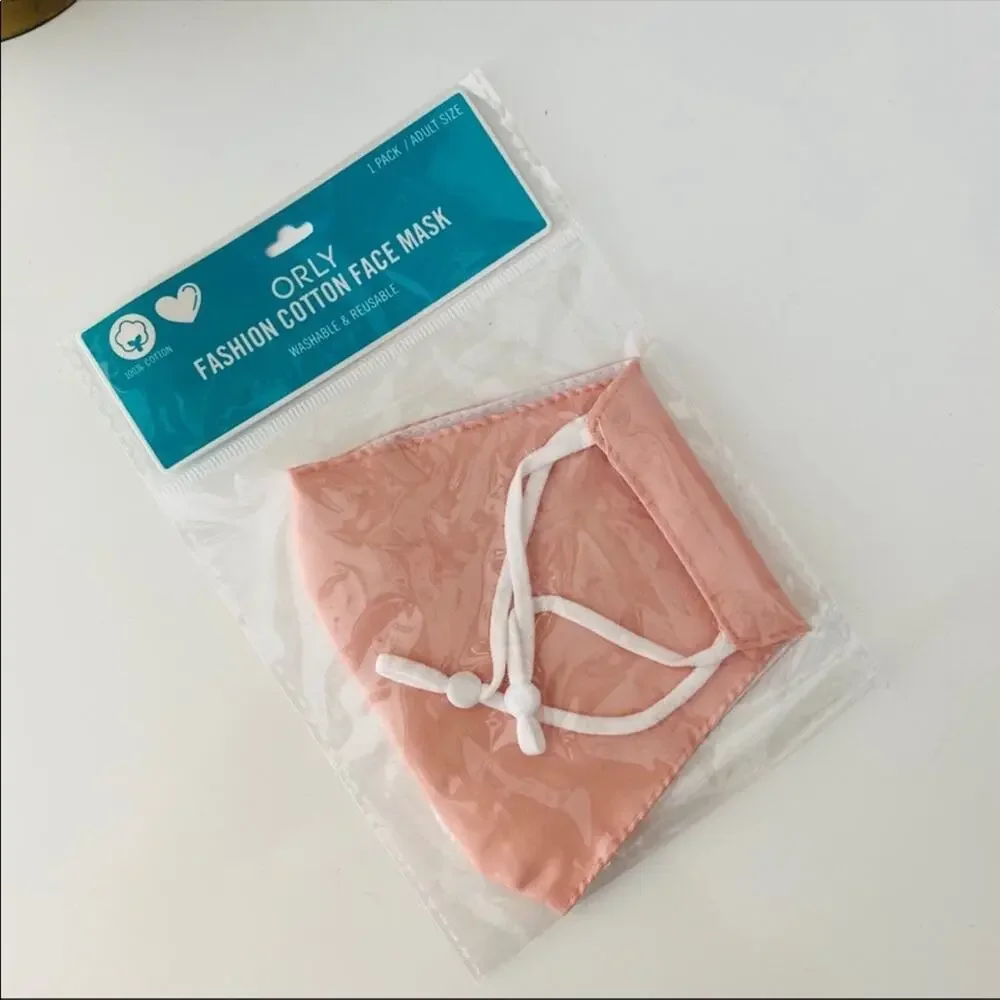 NEW Blush Pink White Fabric Cloth Adjustable Elastic Face Covering Mask s/2